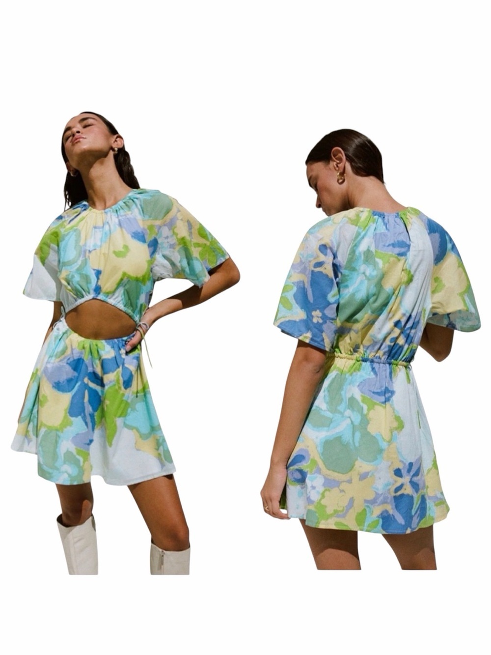 NWT! Sabo Skirt Loralei Cotton Floral Front Cut-Out Dress. Size US 4/Small.